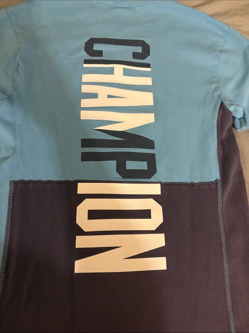 Champion vintage Light Blue & Navy Colorblock Pocket Tee - Picture 5 of 5
